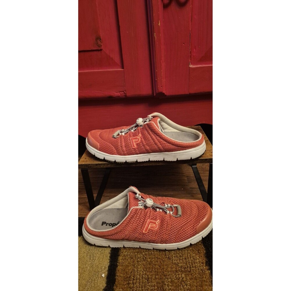 Propet TravelWalker Slide Womens 8 Orange Mesh Mule Sneakers Comfort Wear Clog